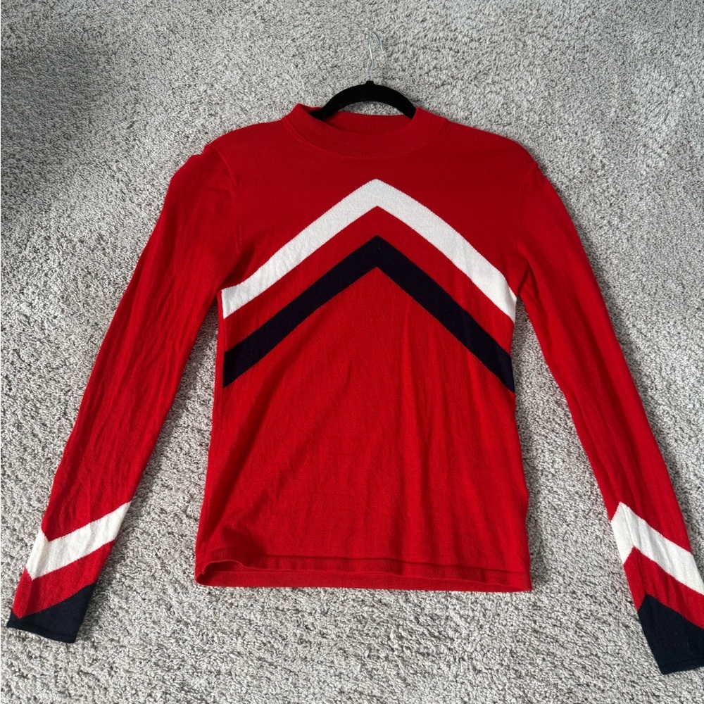 Perfect Moment Merino Wool Red Knit Chevron Sweater